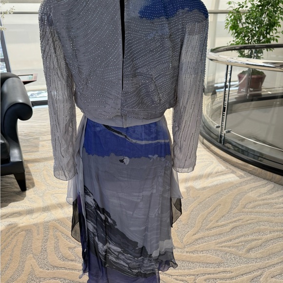 Vintage Hanae Mori Asymmetrical Hand Beaded Long Sleeve Silk Gown - Picture 2 of 3